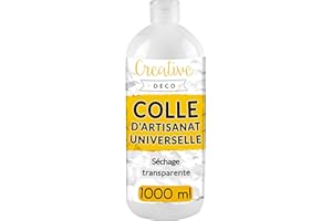 Creative Deco Colle Liquide PVA Blanche | 1L | Universelle Vinylique Non-Toxique | Pour Feutre Verre Carton Tissu Bois Cuir Papier | Scolaire Artisanal Multi-Usage | Séchage Transparent et Clair