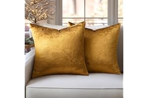 Slozzi 2er Set Samt Kissenbezüge Haushalt Dekokissen Dekorative Kissenhülle Weich Sofakissen für Sofa Schlafzimmer Wohnzimmer 40x40 cm Dunkelgold