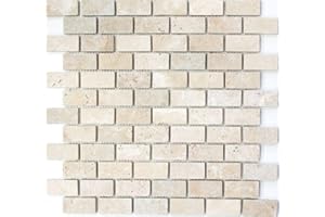 CONWIRE Mosaik Fliese Travertin Naturstein beige Brick Chiaro Antique Travertin für BODEN WAND BAD WC DUSCHE KÜCHE FLIESENSPIEGEL THEKENVERKLEIDUNG BADEWANNENVERKLEIDUNG Mosaikmatte Mosaikplatte