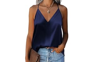 Zeagoo Camiseta Tirantes Mujer Satén Camisole Top Verano Cuello en V Tank Tops Elegante Camisa Sin Mangas para Mujer