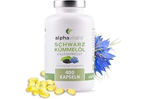 ‎ALPHAVITALIS Schwarzkümmelöl Kapseln optimal dosiert - 400 Stk. - Schwarzkümmelöl kaltgepresst mit Vitamin E - 1000 mg pro Tagesportion - Black Seed Oil aus Ägypten, made by Alphavitalis