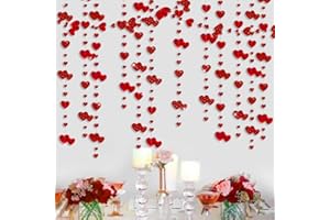 Pink Blume 52Ft Valentines Day Decoration Red Heart Garland Double Sided Metallic Paper Bunting Banner Streamer for Engagement Anniversary Bridal Shower Wedding Proposal Bachelorette Love Party Decor