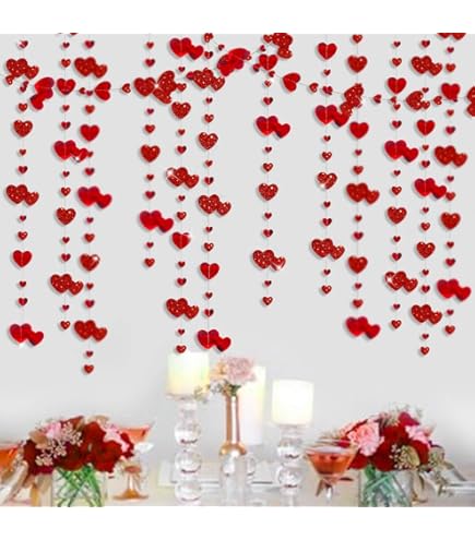 Déco Romantique Rouge Blanc 6 Décors Cœur Papier à Suspendre - Saint- Valentin, Mariage, Anniversaire - Reofrey Eventail Personnalisable