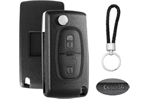 BouGPeng 2 Botones Carcasa para Llave de Coche Compatible con Peugeot 207 CE0536 307 308 Partner Citroen C2 C3 C4 C5 C6 Funda Llave Mando a Distancia Carcasa Llaves con Llavero de Cuero