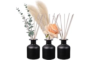 HOSSIAN Juego de 3 botellas de vidrio difusoras de vidrio negras vacías con varillas, juego de 3 piezas de 150 ml, accesorios de fragancia, uso para bricolaje,de varillas de repuesto