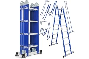 LOUAK&HIRON Aluminium Multifunktionsleiter 4x4 Stufen 4,7 m Länge klappbar Leiter 4-teilig bis 150kg Gelenkleiter Klappleiter Stehleiter Aluleiter