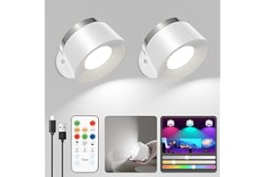 Speclux Applique Murale LED Sans Fil - Télécommande Intérieure - 3 Niveaux De luminosité Et 13 RVB - Magnétique Rotative à 360° - Pour Salon, Chambre à Coucher, Escalier, Couloir (2 Pièces Blanc)
