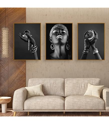 Afroamerikanische Leinwand Wandbild 40x60 Cm – Weiße Blume Auf Schwarzem Frauenkopf, Abstrakte Kunst, Wanddekor