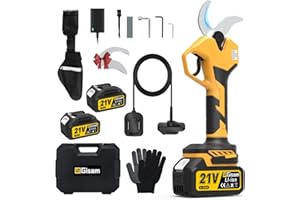 HIGHSAM Tijeras de Podar Electricas, Gisam Profesional 60MM Tijeras Eléctricas Podadora Electrica a Bateria con 2 x Baterías Recargables & LED Pantalla, Soporta El Ajuste de Apertura (2-Con 2x4Ah Batería)