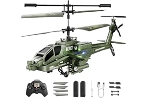 XIKOTEC Apache RC Helicopter Toy for Adults, 2.4GHz Remote Control Helicopter Drone with 2 Batteries, LED Lights, One-Key Take Off, Altitude Hold, Indoor RC Plane Toys Gifts for Kids Boys age 8+ Green