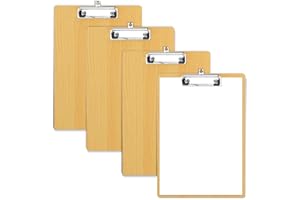 HOTACE 4 Pieces Clipboards Set - A4 Wooden Clipboard High Density and Extra Thickness, Premium Clip Board with Sturdy Spring Grip & Concealed Hole Design for Hanging Pen, Great Clip Boards for School, Office