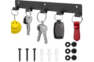 QJKEJI 1 x Schlüsselbrett mit 5 Haken, Schwarz Schlüsselhalter für Wandhaken, Schlüsselhaken, Schlüsselboard, Schlüsselleiste für Küche Schlafzimmer Wohnzimmer Badezimmer Schlüssel Wandlagerung Organizer