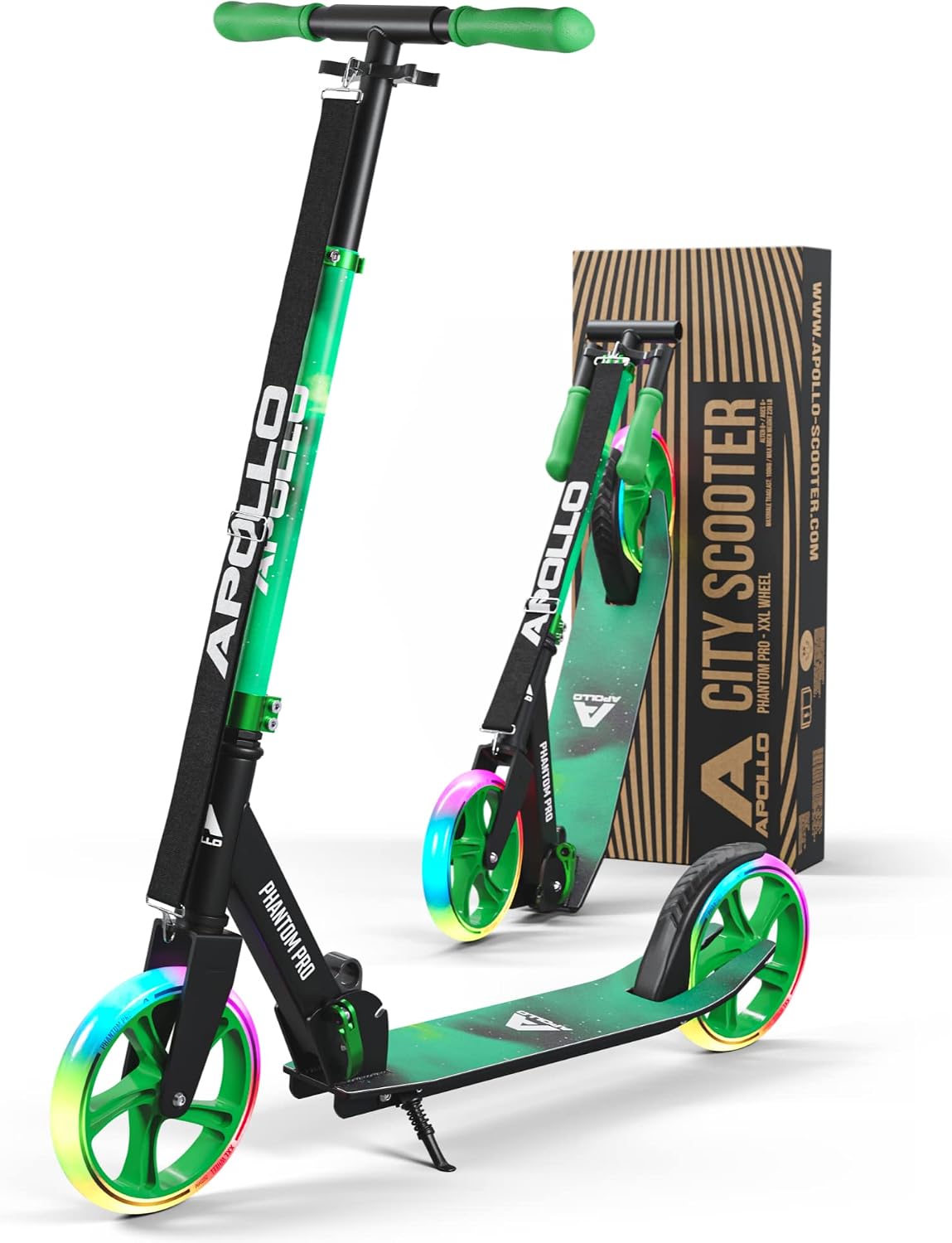Apollo Phantom Pro City Scooter – Ruedas XXL, Plegable, Altura Regulable, Patinete para Adultos, niños y jóvenes, Compacto