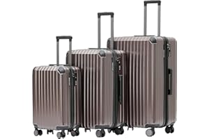 Münicase M816 TSA-Schloss, Dehnungsfuge, Teleskopgriff, Reisekoffer mit 4 Rollen, Hartschale (Coffee, 3tlg. Kofferset)