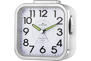 Atrium Budzik dla seniorów, bardzo wyraźny, analogowy, kwarcowy, bez tykania, duże cyfry, bardzo głośny sygnał dzwonka, biały A530-0
