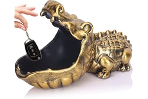 LCCCK Krokodil-Süßigkeitenschale, lustige Krokodil-Statue, Schlüsselschale für den Eingangstisch, goldene große Mund-Skulptur seltsame Tier-Nilpferd-Süßigkeitenschale – für Büro, Eingang, Tisch,