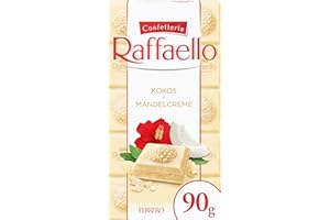 ‎FERRERO Ferrero Raffaello Tafel – Weiße Schokolade mit Kokos- und Mandelcreme – 1 x 90 g Schokoladentafel