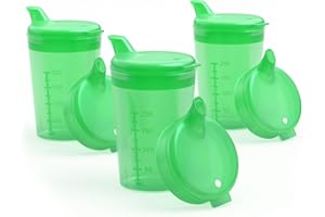 Horn Medical Lot de 3 gobelets à bec verseur de 250 ml pour adulte avec deux couvercles (grande et petite ouverture) par lot – Couleur au choix (vert)