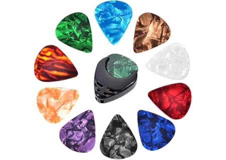 Färgglatt gitarrplektrum set – 10-pack 0,46 mm plektrum med plektrumhållare | Lätta plektrum för nyb - Amazon Deal & Rabatt