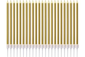 LUTER Metallic Candle Long Gold Candle Birthday Candles with Holder Cake Candles for Wedding Birthday Party Decoration (24 Pieces)