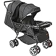 MOON Magnum Twin Stroller– Tandem Stroller With Adjustable Footrest/Safety Belt/Front Swivel Wheels/Reclining Position, Storage Basket, Unisex -0m+ Months-Black