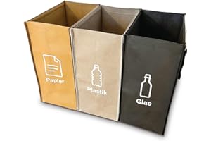 qikfresh - Sistema de separación de residuos con 3 compartimentos para reciclar vidrio usado, papel usado, plásticos, etc. | Grandes cubos de recogida para el almacenamiento de residuos