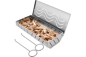 YTACREA Gas BBQ Smoker Box for Grill, 6 sided Oxygen Intake large Capacity Smoker Box，Stainless Stell Grill BBQ Smoke Box with 2 Hooks, BBQ Meat Smoker Accessories Add Smokey Flavor