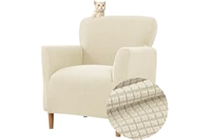 Highdi Funda para Sillón Individual Elástica, 1 Plaza Jacquard Funda para Sofá Cubierta Suave para Sillón Chesterfield Lavable Antideslizante, para Casa, Club, Hotel (Beige)