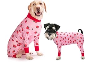 Yeapeeto Einteiler für Hunde, zur Erholung, für große und mittelgroße Hunde, Schlafanzug, Ganzkörper für Haarausfall, Allergien, Anti-Lecken, Wundschutz, Kegel-Alternative (XL, Erdbeere)