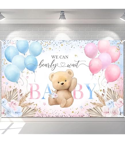Bear Balloons Pink Blue Gender Reveal Party Arch Backdrop