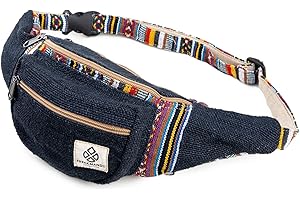 FREAKMANDU COLLECTIONS Freakmandu Sac Banane Unisexe en Chanvre – Fanny Packs, Sac Banane pour bandoulière, Sacs de Hanche Faits à la Main pour la randonnée, la Course, Le Jogging, Hommes et Femmes, Azure