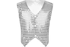 Agoky Kids Girls Boys Shiny Sequins Sleeveless Jacket Waistcoat Vest Jazz Hip Hop Ballet Dance Performance Costume