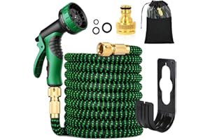 VEXRAN Manguera de jardín flexible, 30 m, verde, con boquilla de pulverización y conexiones de latón de 3/4" y 1/2", manguera de agua flexible con 10 funciones, 3 x extensible, sin pliegues, para jardín