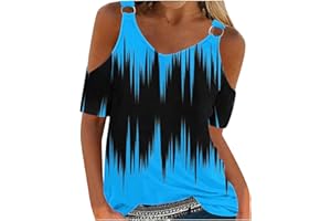 LEMOIITEA Women Shirts Sales Fashion Cold Shoulder T-Shirts V-Neck Short Sleeve Blouse Tie-Dye Printed Tees Shirts Casual Loose Fit Tees Summer Tunic Tops Party Holiday Blouse