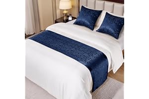 Cobedzy Navy Blue Satin Bed Runner for King Size Beds(1.8m), 50 x 240cm(20" x 94") Jacquard Bed Scarf Satin Bedding Scarves for Hotel, Home, Guesthouse