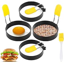 Lot De 4 Anneaux Moules à Œufs En Inox 10 Cm – Antiadhésifs Avec Poignée Pliante Silicone, Pour Œufs, Crêpes, Pancakes, Parfaits Pour Poêle