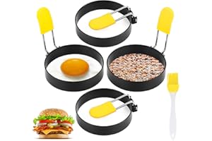 MplehDa Forma do jajek sadzonych, 4 sztuki, okrągła, ze składanymi uchwytami i pędzlem do oleju
