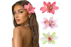 BelleVive-paket med 3 hawaiianska blomsthårspännen för kvinnor: Orchideablom & Hibiscusblommor för bröllop, brudbuketter & me