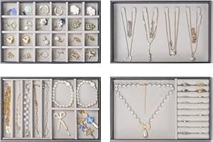 ProCase Organizer na biżuterię, 4 zestawy, organizer do szuflad na biżuterię, aksamitny, możliwość układania w stos, taca do przechowywania biżuterii, ekspozycja biżuterii, na kolczyki, naszyjnik,