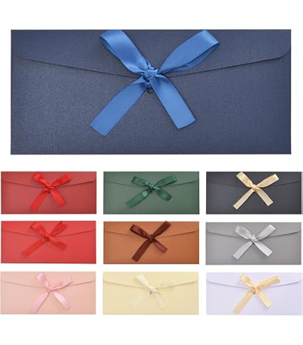 12 Kleurrijke Parelglanzende Enveloppen Met Linten – 22x10,8 Cm – Vintage Stijl – Voor Uitnodigingen, Bedankkaarten, Kerst & Bruiloften – Waterafstotend & Stevig – Set Van 12 Kleuren