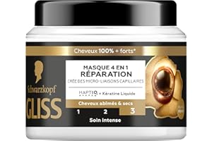 Schwarzkopf - GLISS - Masque 4en1 - Réparation - Kératine Liquide - Haptiq System - Crée des Micro-Liaisons Capillaires - Cheveux Abîmés et Secs - Soin Intense - Nourrit & Repare - 400ml