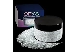 Ceya 5.3oz/ 150g Crushed Irregular Glass Clear Metallic Crystal Chip Broken Glass Chips Glitter 2-4mm Craft Chunky Glitter for Nails Art Epoxy Resin Mold Coasters Ornament Painting Geode Phone Case