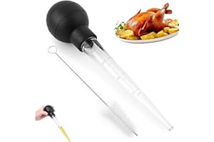 EZRANOVA Lot de 2 poires à dinde, grande poire à dinde pour la cuisine, compte-gouttes d'huile de dinde avec pinceau, injecteur de dinde long pour huiler et mariner la dinde, le bœuf, le porc