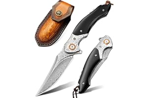 LOTHAR TUNA Couteau de Poche Damas, Couteau Pliant en Acier Damas 67 Couches VG10, Couteau de Poche Aamas Avec lame Tranchante et Manche en bois, Pour Collection ou Cadeau (noir)
