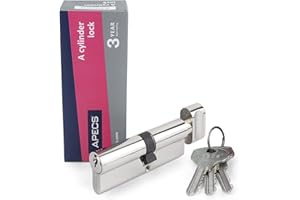 GENERIC Cylindre de serrure APECS avec bouton de verrouillage 40/45 mm pour serrure de porte d'entrée avec 3 clés Modèle EC-85(40C/45)-C Argenté