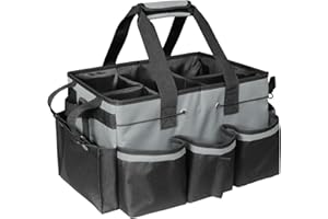 Boczif Sac de Nettoyage Portable, Organiseur de Fournitures de Nettoyage avec poignée, Bretelles et séparation Amovible, Organiseur d'outils de Nettoyage pour nettoyeurs et Femmes de ménage (Gris)
