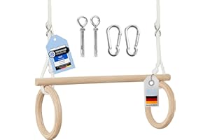 ‎MOAS SHOP MOAS SHOP® Trapez Schaukel - Turnringe Kinder, Buchenholz, Verstellbare Seillänge, 50 kg Kapazität - Indoor & Outdoor Spielspaß, Trapez, Schaukel Kinder, Trapez Schaukel Outdoor