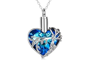Canghai Rousa Heart Cremation Urn Necklace for Ashes, Alloy Keepsake Pendant Necklace Ashes Holder Memorial Jewelry for Human or Dog Pet