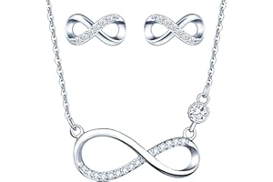 CPSLOVE Collares Pulsera y Pendientes símbolo de infinito para mujer, Conjunto de joyas para mujer niña, collar colgante pulsera y pendientes de plata 925, Circón brillante, Largo ajustable, plateado