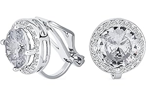 BLING JEWELRY Boucles D'Oreilles À Clip Solitaire Halo En Zircone Cubique AAA Taille Brillant Classique Traditionnel Plaqué Or Jaune Ou Argent Sans Perçage Pierre Précieuse Simulée Couleurs De Bijoux 7MM